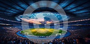 world stadium soccer arena sport green football game light goal. Generative AI.