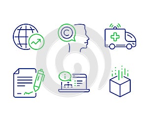 World statistics, Writer and Ambulance car icons set. Vector