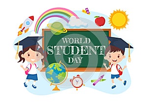 World Students Day Vector Illustration on October 15 with Student, Book, Globe and More for Web Banner or Poster in Kids Cartoon