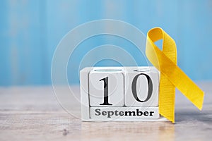 World Suicide prevention day  10 September, Yellow Ribbon for supporting people living and illness. Stop and Save Suicidal