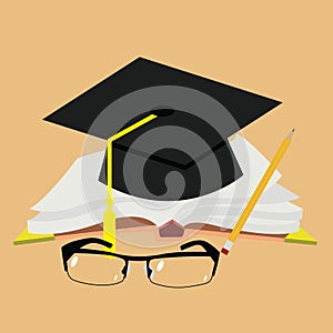 World teacher`s day.Book, glasses, pen and straight edge vector.