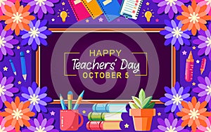 World Teachers Day creative concept banner, poster, social media post. With colorful floral ornaments photo