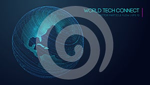 World tech connect, cyberspace, and visual energy. Computer world connectivity structure analysis. Internet network and