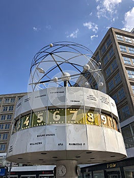 World time clock with representation of the 24 time zones on Berliner Alexanderplatz