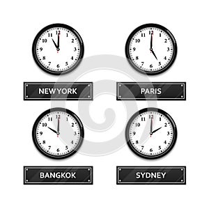 World time zone clock isolated on white background, vector