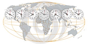World Time zone concept, Timezone wall clocks. 3D rendering