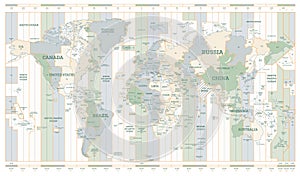 World Time Zones Map. Detailed World Map with Countries Names