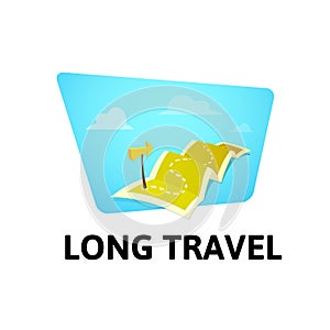 World tour concept logo isolated on white background, long route in travel map with guide marker