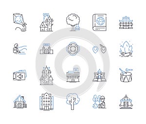 World tour line icons collection. Adventure, Wanderlust, Culture, Exploration, Diversity, Excitement, Sightseeing vector