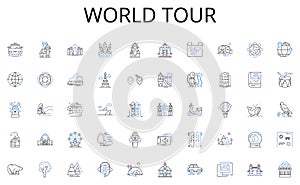 World tour line icons collection. Staffing, Recruiting, HR, Hiring, Employees, Personnel, Training vector and linear