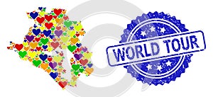 World Tour Watermark Badge and Vibrant Lovely Mosaic Map of Krasnodarskiy Kray for LGBT