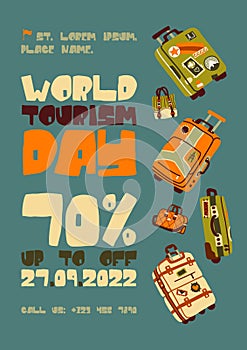 World tourism day sale poster with travel bags