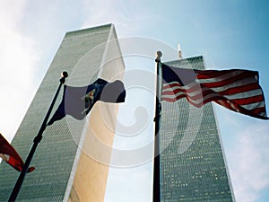 World Trade Center with flag