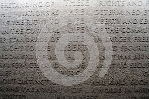 World trade center subway wall. Words like liberty and freedom displayed on the wall.