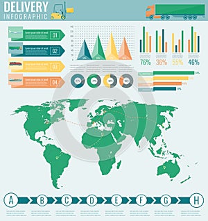 World transportation and logistics. Delivery and shipping infographic elements. Vector