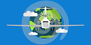 World travel air vector illustration background. Airplane flight trip holiday concept. Vacation journey globe adventure around