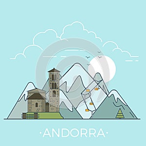 World travel in Andorra Linear Flat vector design