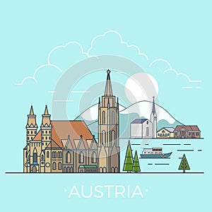 World travel in Austria Linear Flat vector design