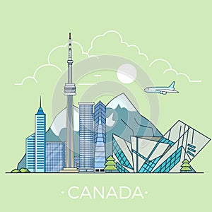 World travel in Canada Linear Flat vector design t