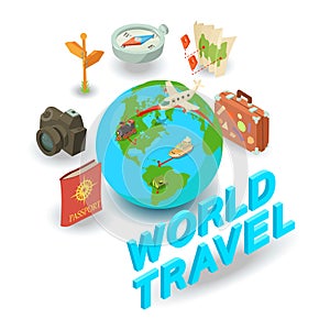 World travel concept banner, isometric style