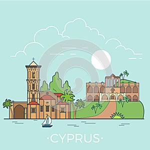 World travel in Cyprus Linear Flat vector design t