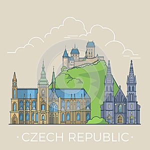 World travel in Czech Republic Linear Flat vector