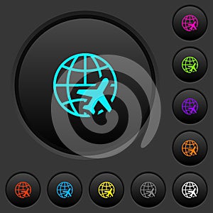 World travel dark push buttons with color icons