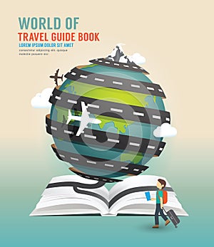 World travel design open book guide concept vector illustration.