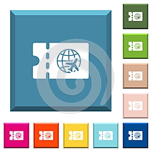 World travel discount coupon white icons on edged square buttons