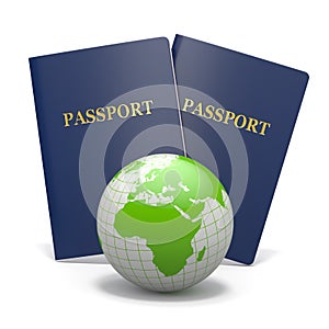 World travel. Earth and passport. 3d