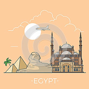 World travel in Egypt Linear Flat vector design te