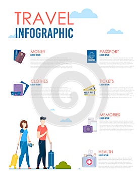 World travel infographic Information. Man and woman journey