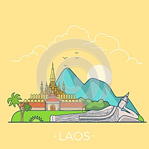 World travel in Laos. Asia Linear Flat vector.