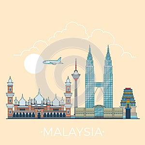 World travel in Malaysia Linear Flat vector design