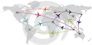 World travel with map and air planes