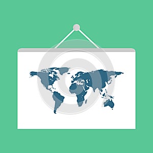 World travel map. Travel pin location on a global map. Flat vector illustration