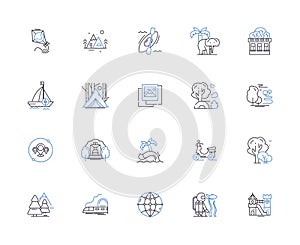 World travel outline icons collection. tourism, journey, trips, explorer, expeditions, wanderlust, cruises vector and