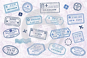 World travel passport stamp collection