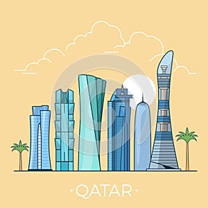 World travel in Qatar Linear Flat vector design te