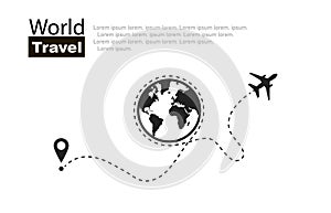 World travel. Travel roundtrip . Plane routes in line. Vector