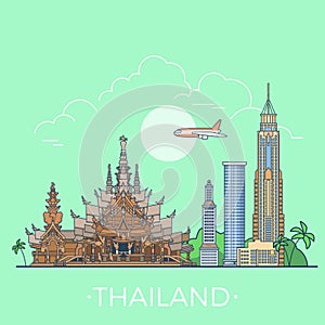 World travel in Thailand Linear Flat vector design