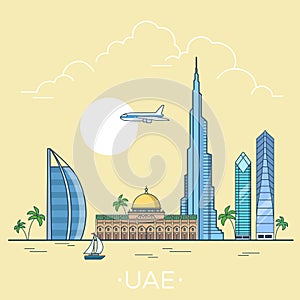 World travel in UAE Linear Flat vector design temp