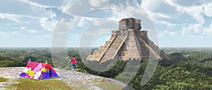 World traveler and Mayan temple