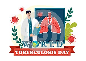 World Tuberculosis Day Vector Illustration on March 24 with Lungs and Bacteria to TB Awareness and Medical in Healthcare