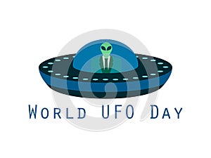 World UFO Day, the alien in a spaceship. Flying saucer. UFO icon vector
