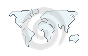 World vector map. Earth planet simple stylized continents silhouette, minimal simplified line contour.