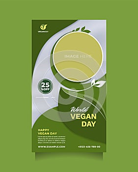 World vegan day greeting and advertising template for social media story post. Beautiful green design vector poster and banner to