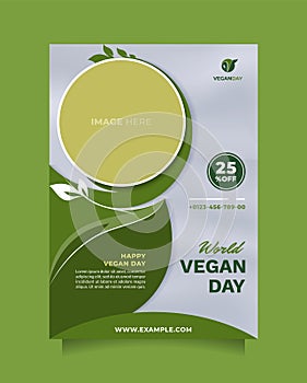 World vegan day template flyer and brochure with a4 size. Beautiful green design vector poster and banner to promote healthy food