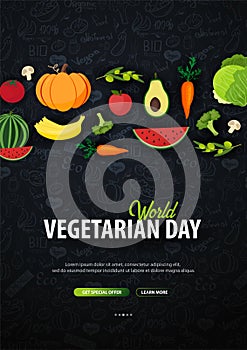 World Vegetarian Day. Hand-draw doodle background. Vector illustration.