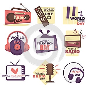 World video and audio media resources day isolated icons